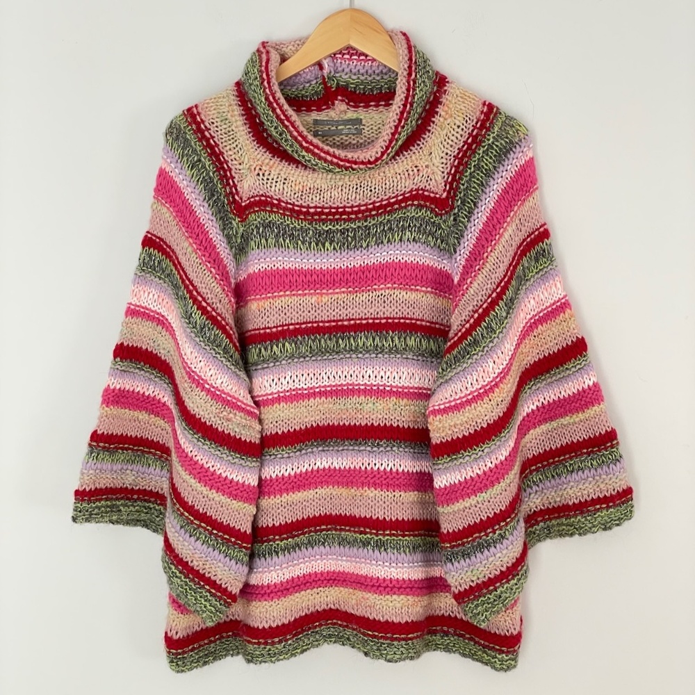NWOT Anthropology Women chunky knit boho Cowl neck sweater size M/L Italy